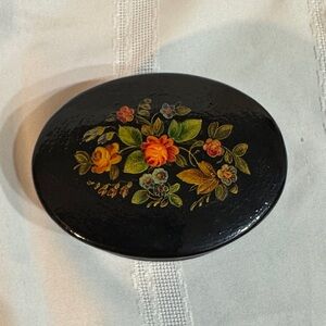 Vintage Hand-Painted Russian Lacquer Trinket Jewelry Box Black